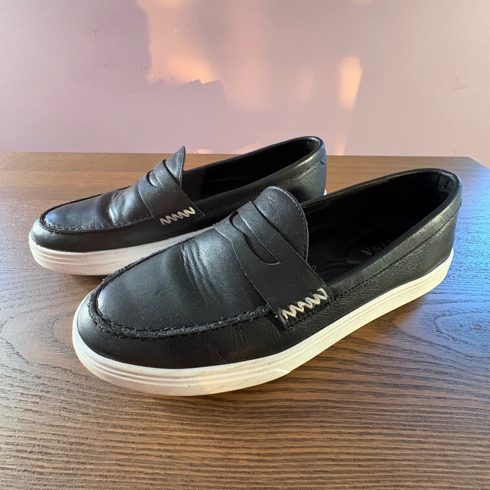 Patina Penny Loafer Sneakers Womens 8 Black Leather Shoes Slip On Handmade